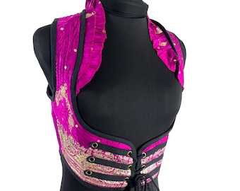 M Ivy Underbust Corset Top; steampunk vest handmade in Vintage Silk Brocade (SKU:2172-10118)