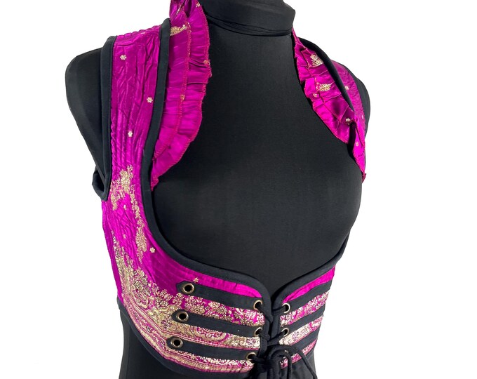 Underbust Corset Top; Ivy M steampunk vest handmade in Vintage Silk Brocade (SKU:2172-10118)