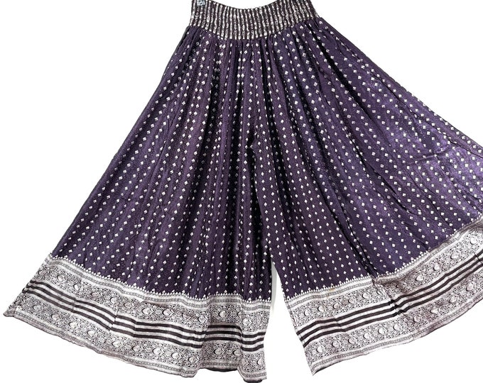 Amy Plus Plus Size Culottes in Silk brocade 2XL trousers Elasticated Waist, great for a fuller figure. (Wide Leg Palazzo Pants) SKU:812-7456