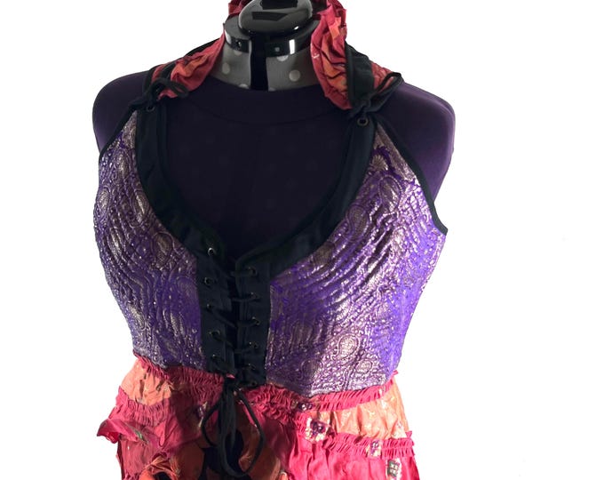 6XL Varuna Corset Dress in Silk Brocade with long body. SKU:2002-10207