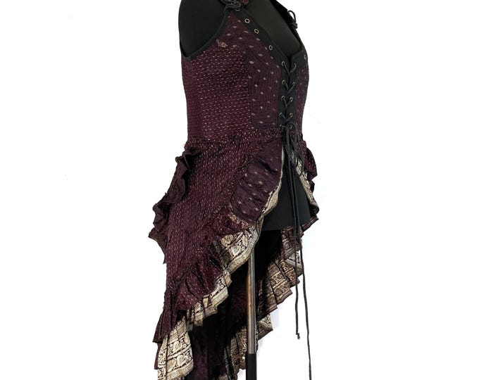 2XL. Varuna Corset Dress in Silk Brocade with long body; Larp Renaissance Corset Dress.  SKU:2002-2626