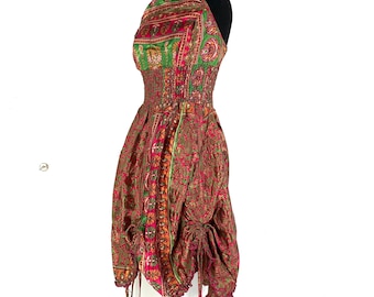 Sadie Silk Pixie Dress a One Size Goddess Dress, Hippie Boho Summer Halter Dress with a ruched skirt. SKU:1031-5520