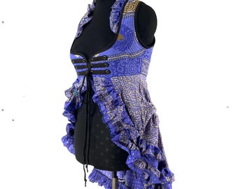 2XL. Celeste Bustier Dress; Under-bust Corset Dress in Vintage Silk. Bridgerton Cosplay, Larp, Steampunk, Fairy, Renaissance SKU:984-9576