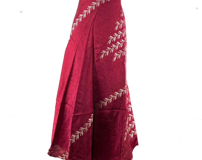 Pahala Maxi Wrap Skirt. Upcycled Vintage Heavy Silk Brocade Sari. One Layer A-Line Wrap Skirt SKU:2032-8463