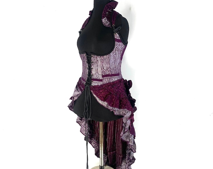 M. Elisa Underbust Long Body Corset Dress. Bustier in Silk Brocade. (Steampunk Dress) SKU:2004-4401