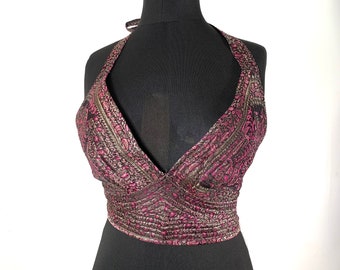 L/XL. Phoenix Tribal Top. New cut in up-cycled Silk Brocade, SKU:1025-5980