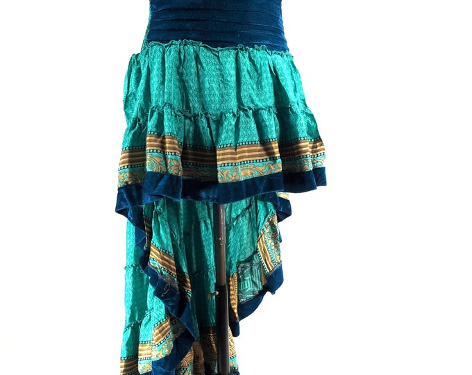 Layla Bohemian Hi Low Velvet Edged Silk Skirt (SKU:733-9976)