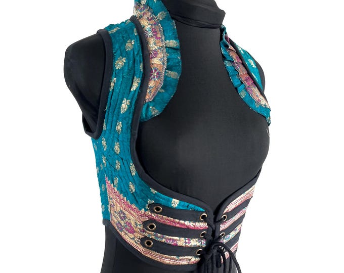 Ivy S Underbust Corset Top; steampunk vest handmade in Vintage Silk Brocade (SKU:2171-10107)