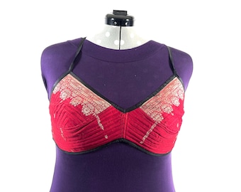 XL Gia Cross Strap Bra Top, Handmade in Vintage Silk Brocade (SKU:2164-10002)