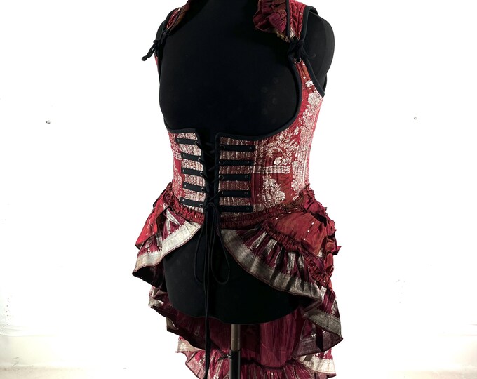 3XL. Elisa Corset Dress; Underbust Bustier in Silk Brocade with long body. SKU:2004-8292