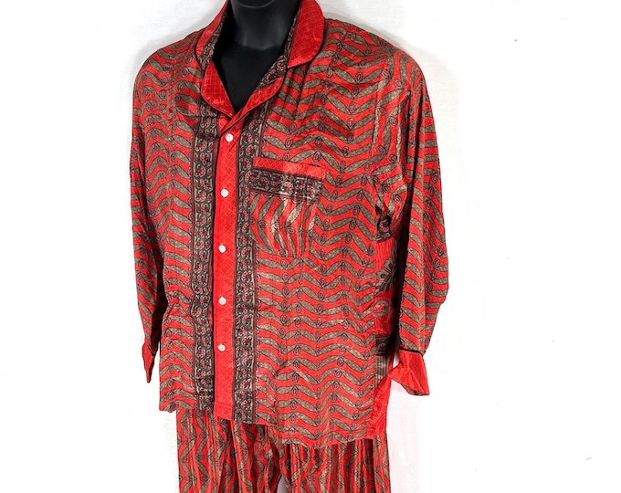 Sheer Sari Silk Pyjamas Set - Matching Lounge Wear with Travel Bag (Medium SKU: 726-10559)