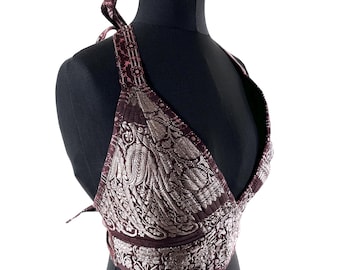 S Phoenix Tribal Top. New cut Bra handmade in Silk Brocade. SKU:1022-9477