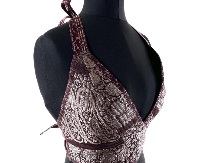S Phoenix Tribal Top. New cut Bra handmade in Silk Brocade. SKU:1022-9477
