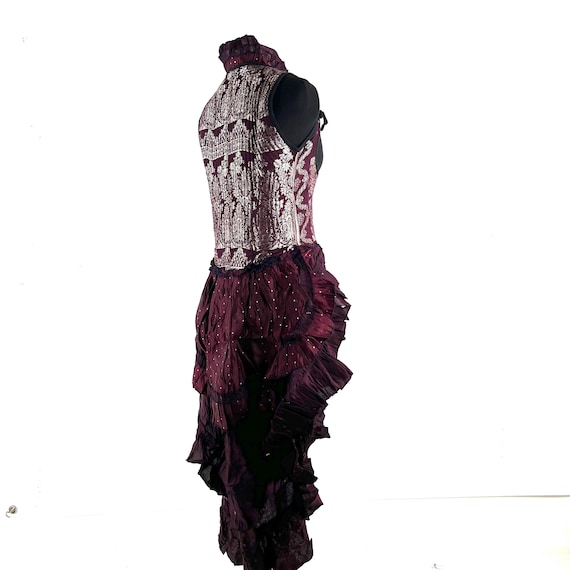 UK-S Elisa Bustier Dress; Steampunk Under-bust Long Body Corset in Silk Brocade, (SKU:2004-10254)