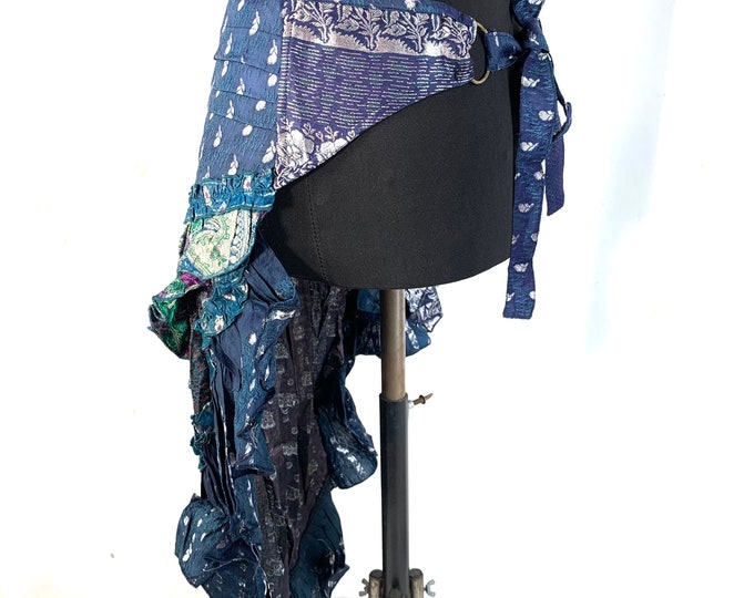 Bustle Wrap Over Skirt Vintage Silk Brocade, Luna S/M; Tribal Belly Dance mini skirt, Steampunk Festival Cosplay Tail Skirt SKU:221-2160