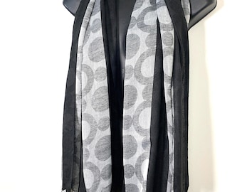 Black and Silver Happy Muffler Scarf. A Quality Dress Scarf, an ideal Xmas  gift for him or her.