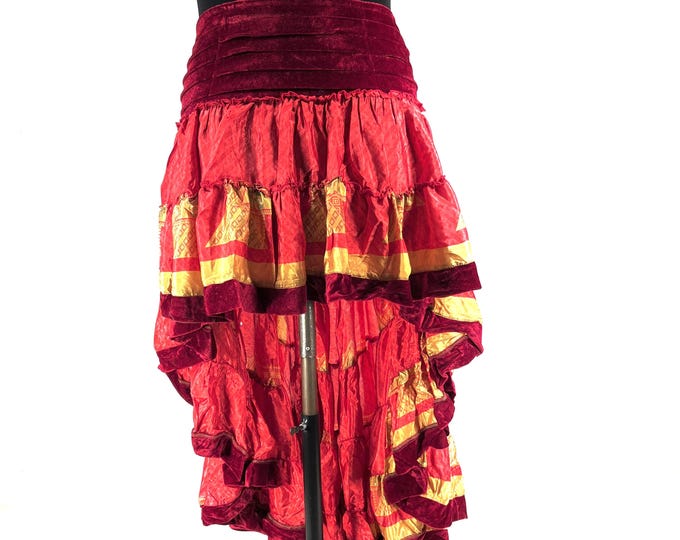 Layla Bohemian Hi Low Velvet Edged Silk Skirt (SKU:733-9981)