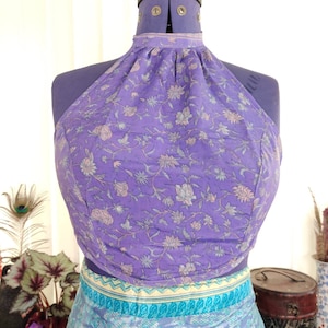 M/L Halter Crop Top, in Light Silk, Reversible (Rave/Festival Top) SKU:439-1948