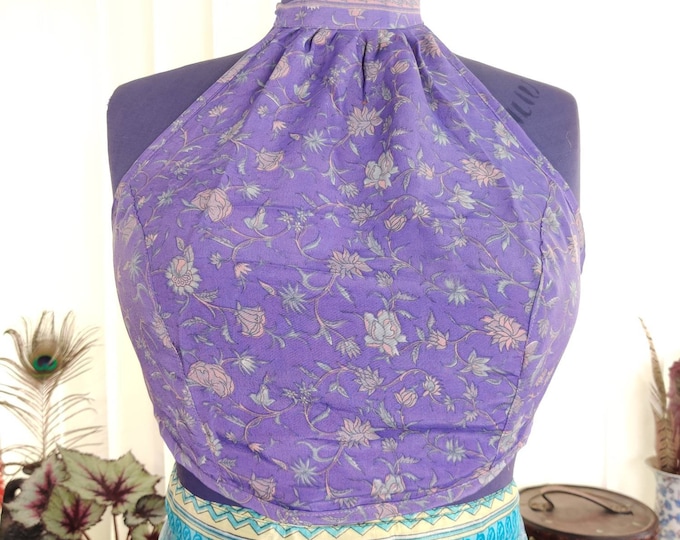 M/L Halter Crop Top, in Light Silk, Reversible (Rave/Festival Top) SKU:439-1948