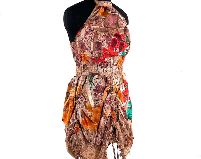 Sadie Silk Pixie Dress. One Size. A Sun Goddess Halter Dress with adjustable Rouches.  SKU:1031-10457