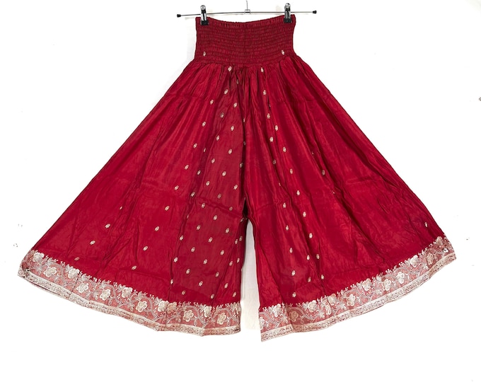 Felicity Culottes in Silk brocade One size pants with Elasticated Waist Wide Leg Palazzo trousers SKU:810-9175