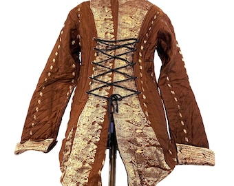 XL. Silk Brocade Tailcoat. Unisex & Unique, Fleece lined with brass poppers and pockets. Corsetage at back for adjustable sizing.