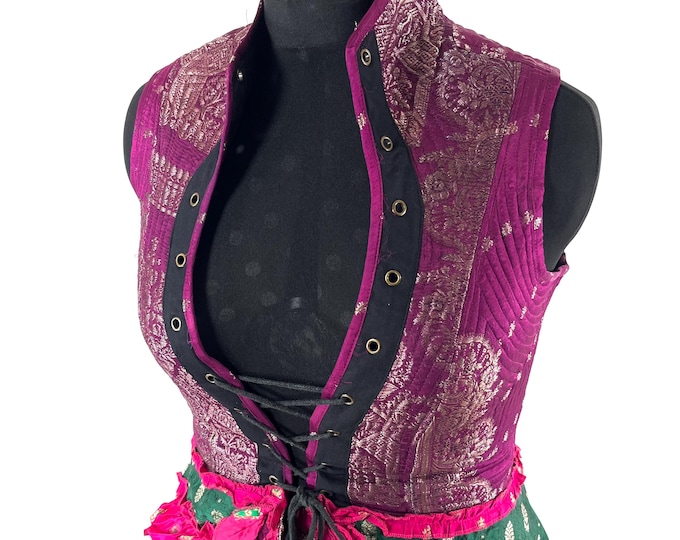 Elegant Vintage Silk Brocade Corset Dress - Size 2XL Isabella SKU:2135-9600