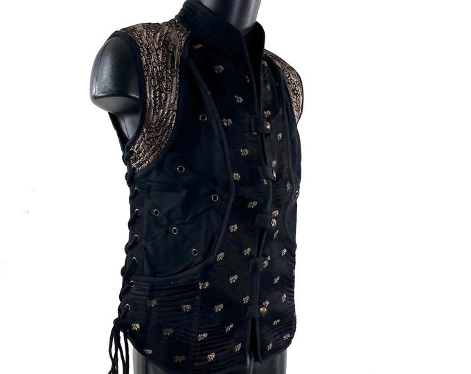 Steampunk Silk Brocade & Cotton Unisex Skanda Tunic (UK-M  SKU:482-10521)