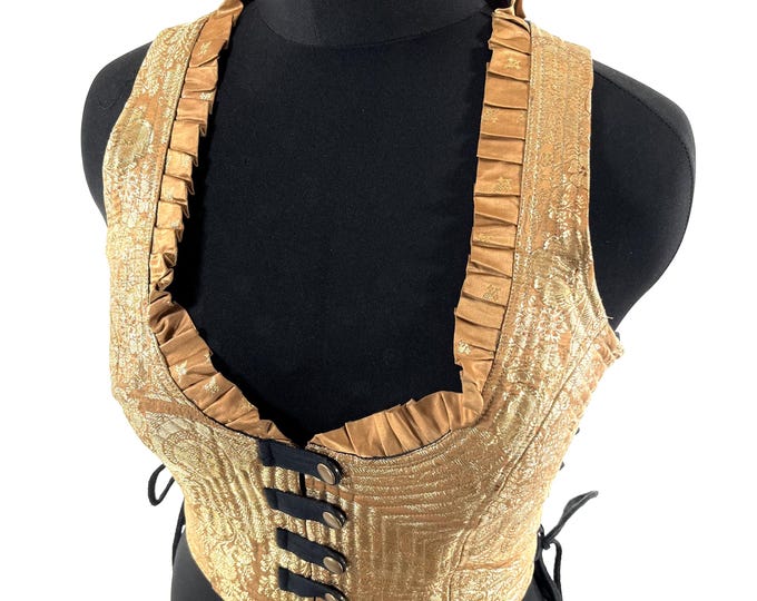 XL. Mia Waistcoat; Boho Top - Gold & Sand - Vintage Silk Brocade  (SKU:2144-9696)