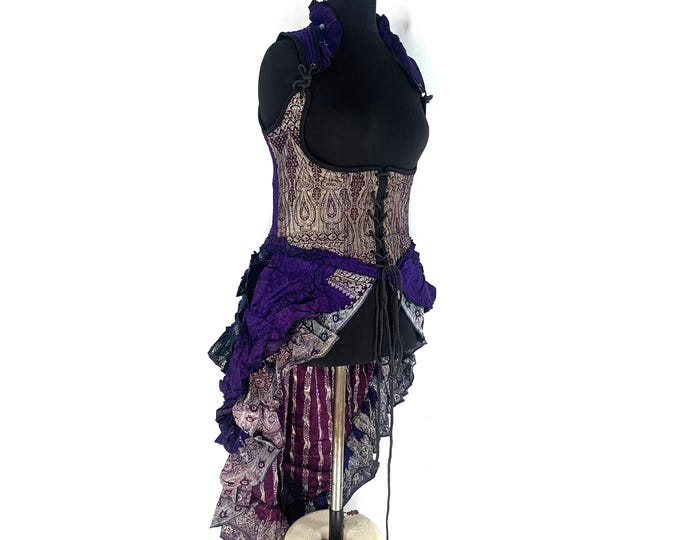 2XL Elisa Underbust Corset Dress - Long body - Purple Silk Brocade (SKU:2004-4365)