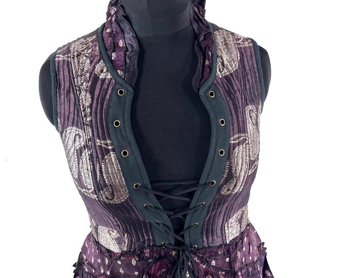 2XL. Isabella Corset Dress in Silk brocade. Perfect for Steampunk, Larp, Tribal & REN events SKU:2001-9597