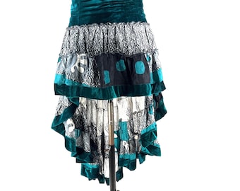 Layla Bohemian Hi Low Velvet Edged Silk Skirt (SKU:733-9978)