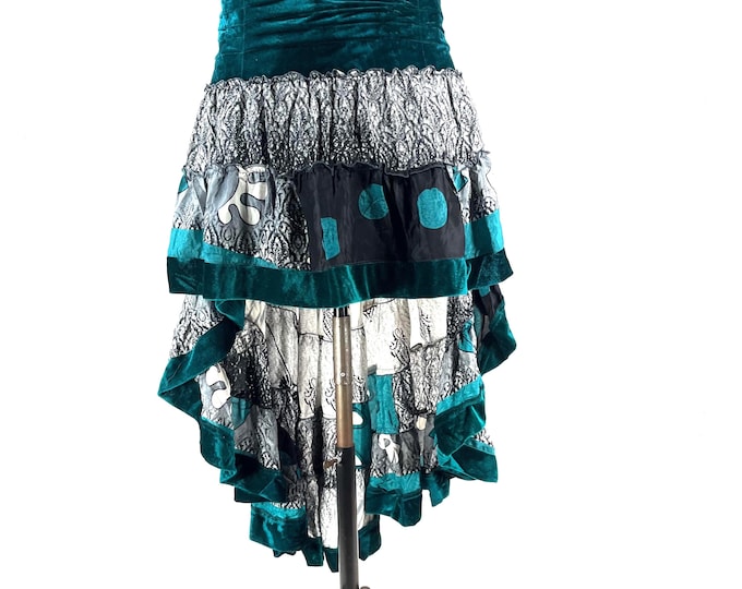 Layla Bohemian Hi Low Velvet Edged Silk Skirt (SKU:733-9978)