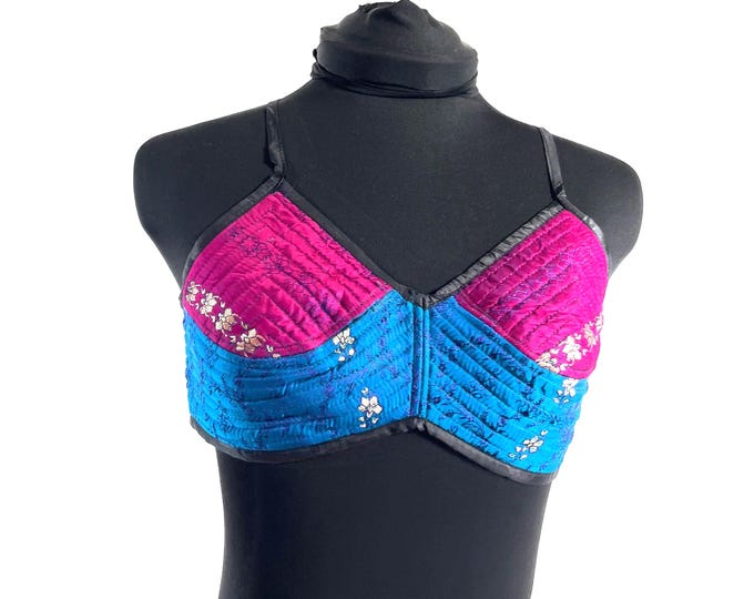 S Gia Cross Strap Bra Top, Handmade in Vintage Silk Brocade (SKU:2161-10072)