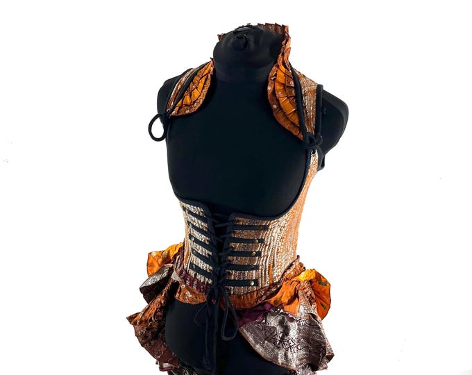 S Elisa Bustier Dress; Steampunk Under-bust Long Body Corset in Silk Brocade, (SKU:2004-10255)