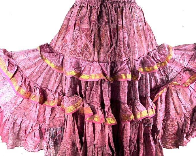 Yasmin XL 25 Yard Skirt handmade in Vintage Winter Silk, Maxi Plus Size; (31"-60" Waist) a Boho Cottagecore skirt  SKU:739-8977