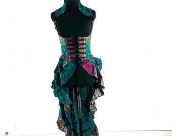 M Elisa Bustier Dress; Steampunk Under-bust Long Body Corset in Silk Brocade, (SKU:2004-10263)