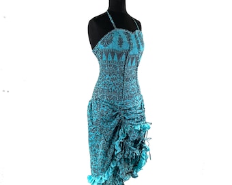 Ruby Fantasy Agni Silk SunDress; Light-weight handmade Summer Elven, Ruffle, Fairycore, Cottagecore dress.  SKU:735-9337