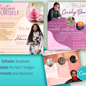 3 Counseling Therapy Themed Instagram Flyers | Small Business Flyer | Canva Template | Counselor