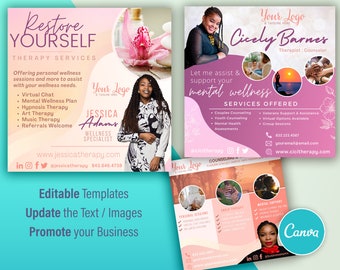 Counseling Therapy Themed Instagram Flyers - Small Business Flyer - Canva Template - Set of 3 Designs