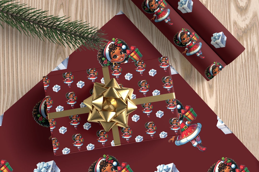 African American Christmas Wrapping Paper Ethnic Wrap Gift Black Girl