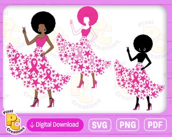Breast Cancer Survivor SVG Queen | Black Woman clipart | African American png svg black | Digital Download
