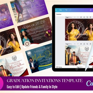 Graduation Invitations Flyer Bundle | Edit Text | 6 Canva Templates | Size 5 x 7 inches | Graduation Announcement Cards Invites Banner