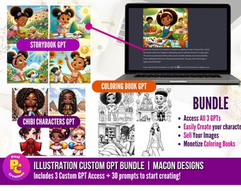 GPT BUNDLE | Storybook Illustrations, Coloring Book & Chibi Creationz Custom GPT | Plug In Extension | Instant Access | By Macon Designs