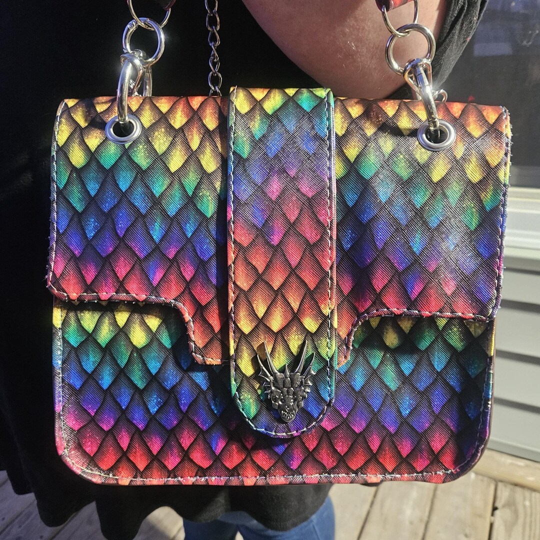 Rainbow Dragon Scale Purse | Chain Strap Crossbody | Structured Handbag ...