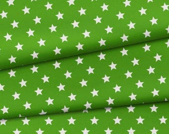 Green White Star Fabric by Yard, Classic Cotton Nursery Decor Material