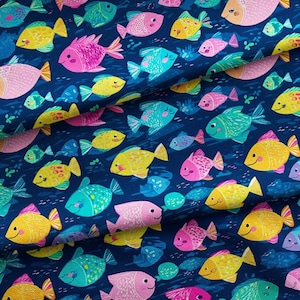 Tropical Fishes Print Fabric by the Meter,Nautical Pattern Fabric Decor Furniture Chair Sofa Upholstery Fabric