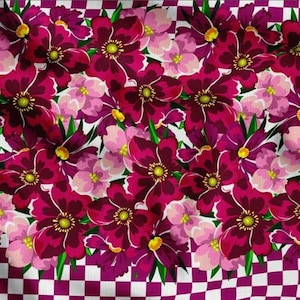 Purple Flowers Print Fabric by the Meter,FloralCheck Pattern Fabric Decor Furniture Chair Sofa Upholstery Fabric