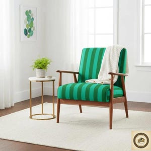 Smaragdgroene verticale streepstof, bekleding, modern boerderijdecor