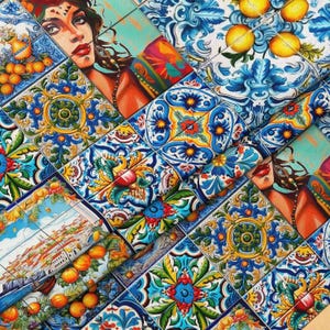 Lemon Print Majolica Fabric: Mediterranean Decor Upholstery Fabric